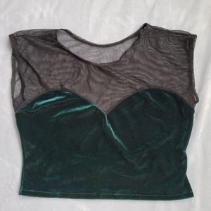 Dark green Velvet & Mesh crop top